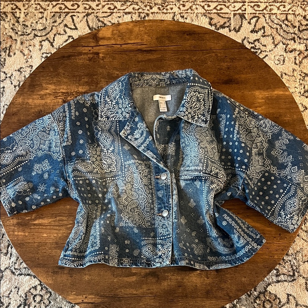 Forever 21 Bandana Print Denim Skirt and Short-Sleeve Jacket Set - Picture 5 of 7